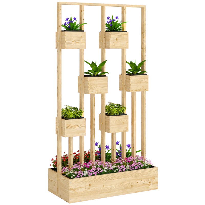 Outsunny Hochbeet mit Rankgitter Körbe, Holz Pflanzkasten Pflanzkübel Blumenkasten, 90 x 45 x 170 cm