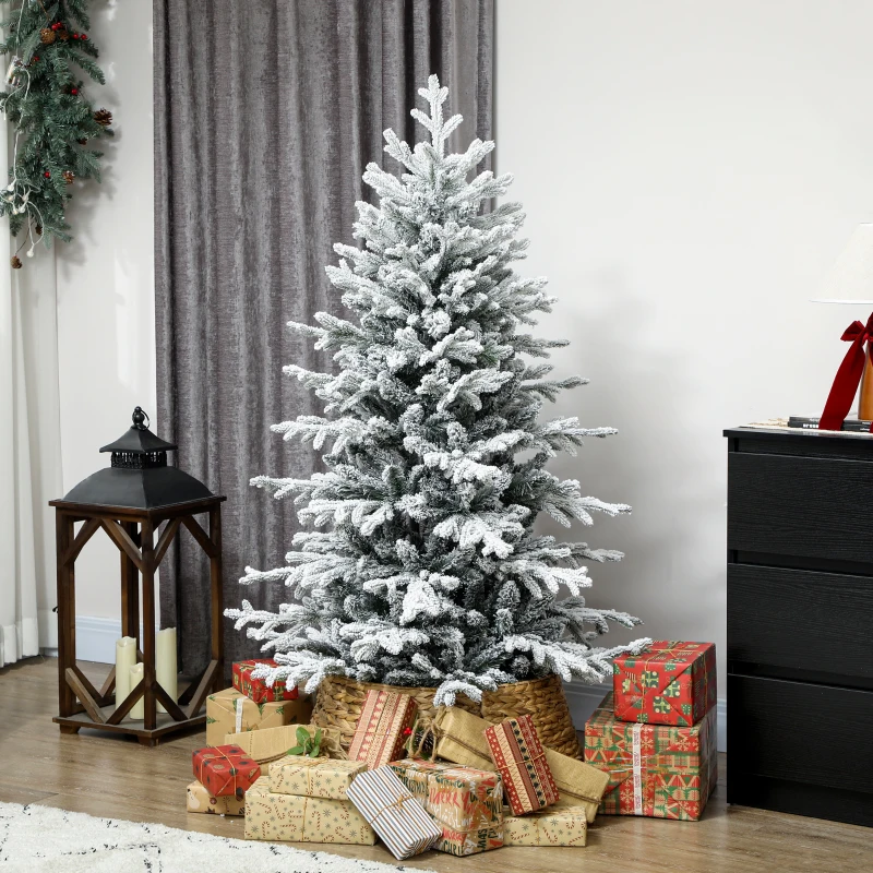 HOMCOM Künstlicher Weihnachtsbaum, 150cm Christbaum mit Schnee, 1162 Zweigen, klappbarem Metallständer