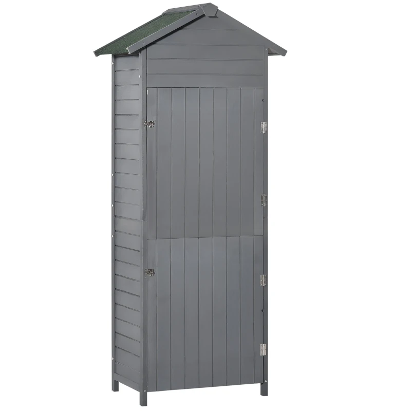 Outsunny Wooden Garden Storage Shed Utility Gardener Cabinet w/ 3 Shelves, Tilted-felt Roof and Two Lockable Doors, Dark Grey