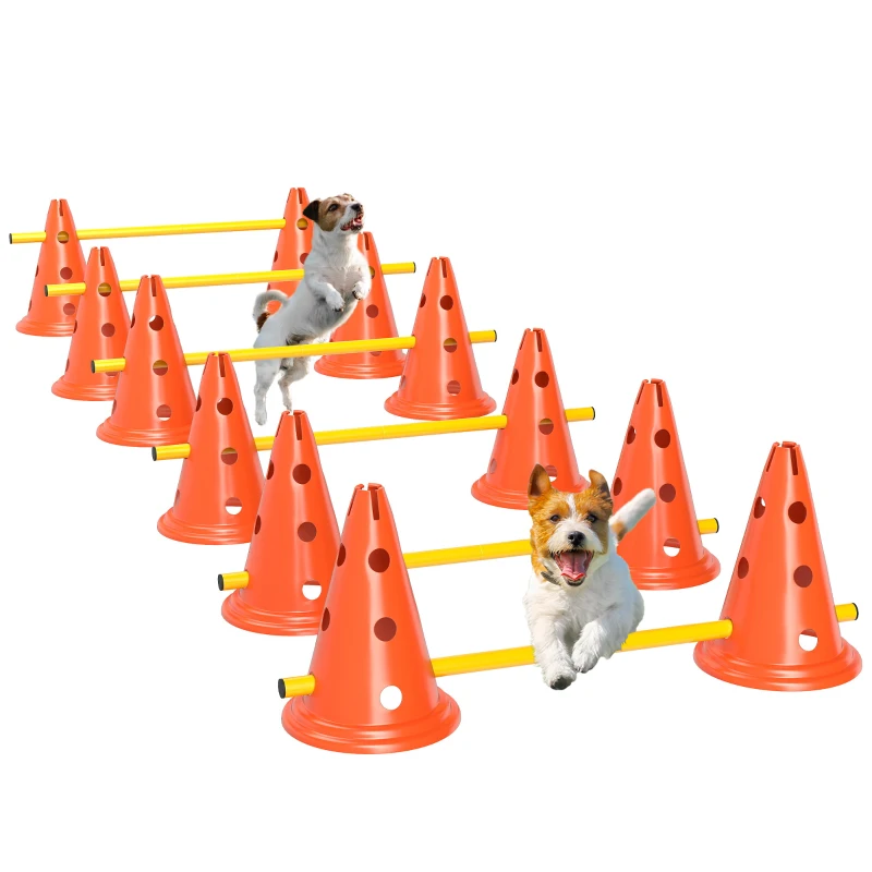 PawHut Ensemble d'Agilité pour Chien 6 Pièce, Parcours d'Obstacle hauteur réglable avec Sac de Transport, Orange