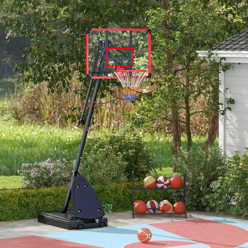 SPORTNOW 2.4-2.9m Adjustable Basketball Hoop and Stand with Weighted Base, Portable on Wheels, Red