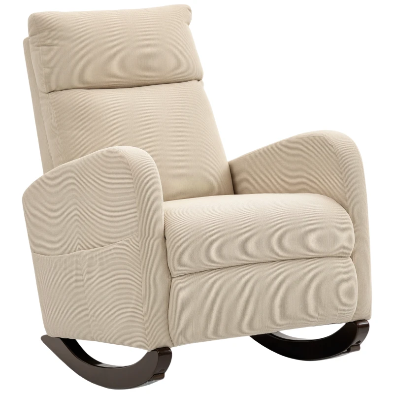HOMCOM Schaukelstuhl, gepolsterter Schaukelsessel mit Cordstoff, Seitentaschen für Wohnzimmer, Schlafzimmer, Beige