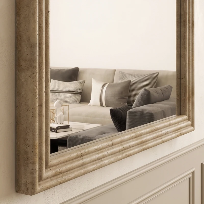 HOMCOM Modern Wall-Mounted Mirror, Arched Wall Mirror with Grooved Edge for Living Room, Entryway, Hallway, Brown