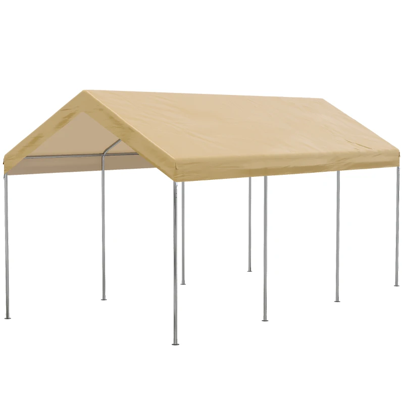 Outsunny Tendone da Giardino ad Altezza Regolabile in Acciaio e PE per Auto Piccole e Medie, 600x295x265-310 cm, Beige