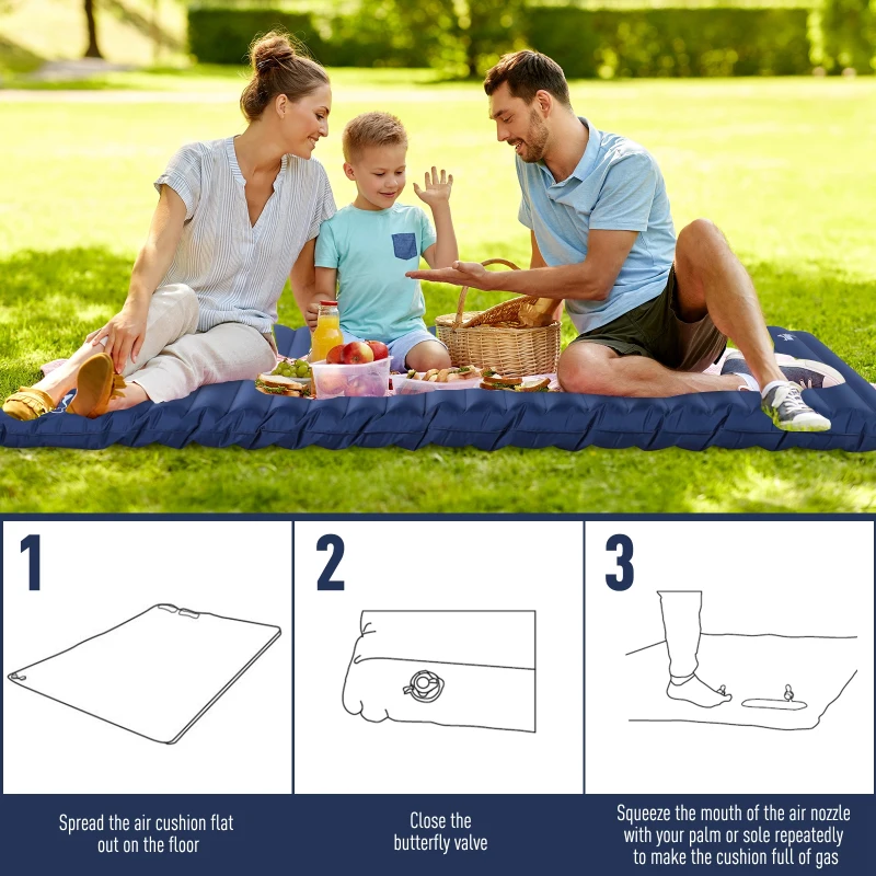 Outsunny Camping Tent with Inflatable Mattress and Camping Table&Chair, 2-3 Person Dome Tent with Sewn-in Groundsheet, Portable 3000mm Waterproof Tent with Carry Bag and Hook, for Fishing Hiking