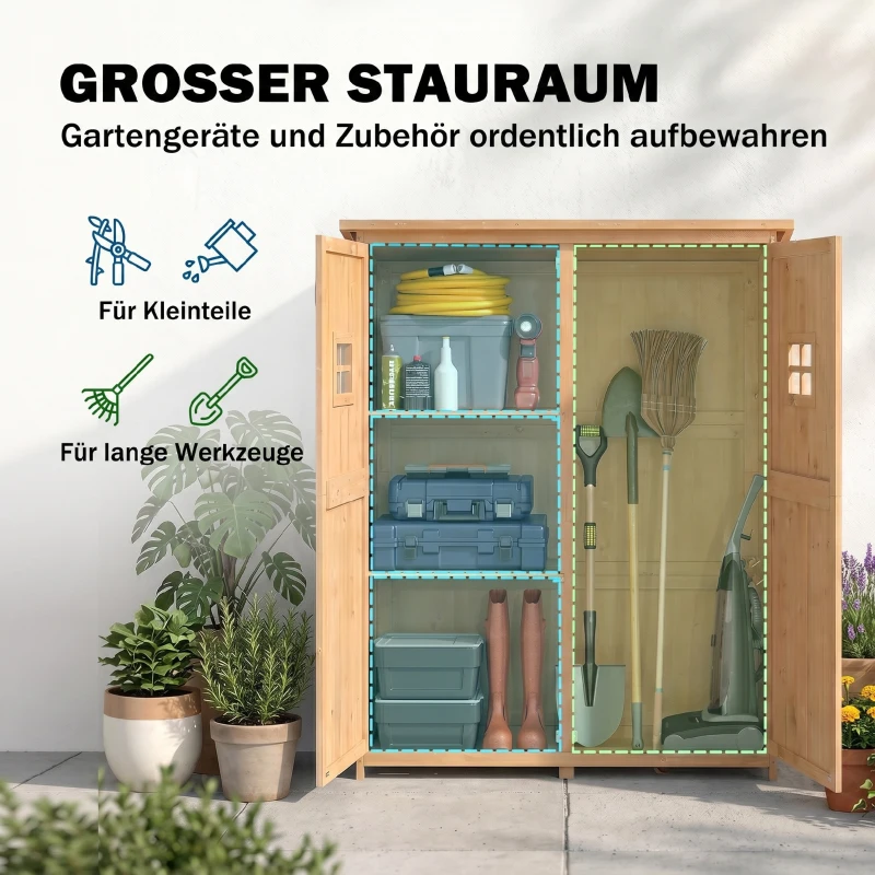 Outsunny Gartenschrank Holz Geräteschuppen Gerätehaus Geräteschrank Pultdach Garten Natur 127,5x50x164cm