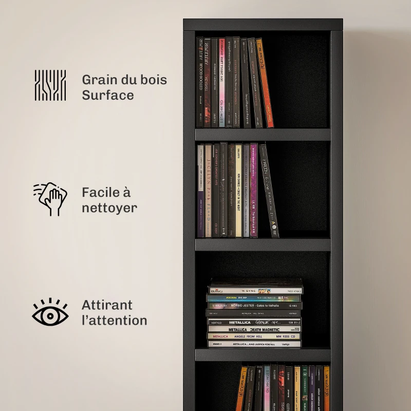 HOMCOM Rangements pour CD et DVD avec 12 compartiments, capacité max. 204 CD, 21 x 20 x 175 cm, noir
