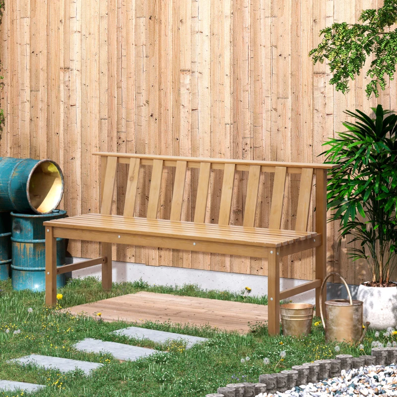 Outsunny Banco de Jardín de 3 Plazas Banco Exterior de Madera con Respaldo de Listones para Terraza Patio 144x60x77 cm Natural