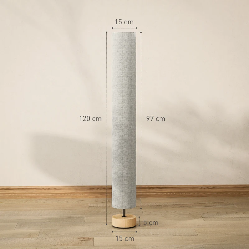 HOMCOM Lámpara de Pie Lámpara de Salón con Casquillo Máx. 40 W E27 Pantalla de Lino y Marco de Metal Ø15x120 cm Gris