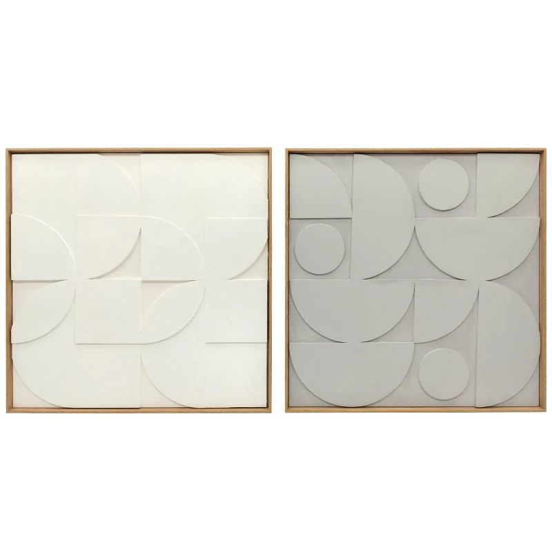 HOMCOM Lot de 2 tableaux abstraits 3D, décoration murale en bois géométrique, pour salon, chambre, bureau, 80 x 80 cm, blanc