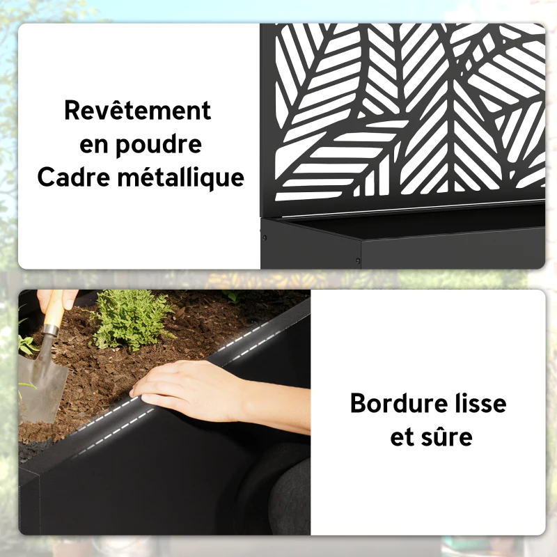 Outsunny Jardinière avec treillis, bac à fleurs, lit surélevé avec brise-vue, pour plantes grimpantes métal 90 x 30 x 170 cm noir