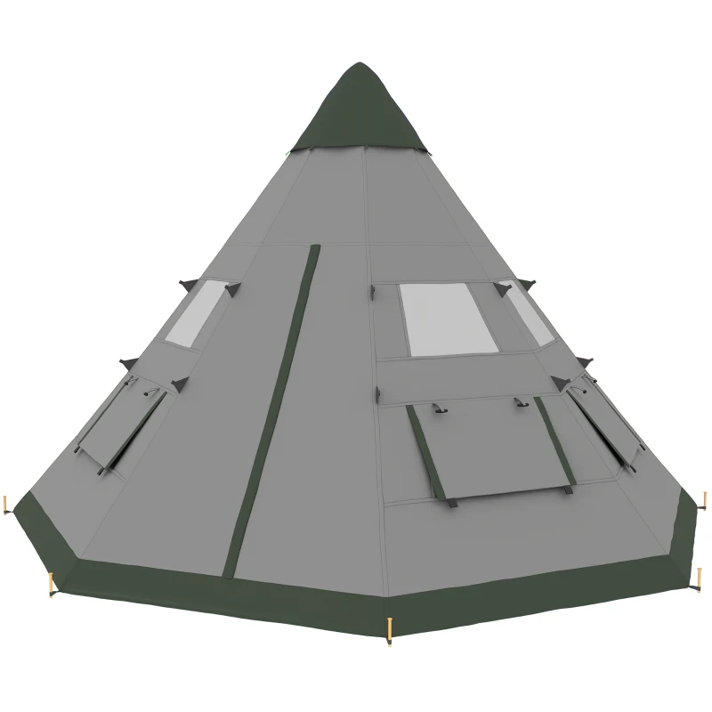 Outsunny 6 Men Tipi Tent with Carry Bag - Grey