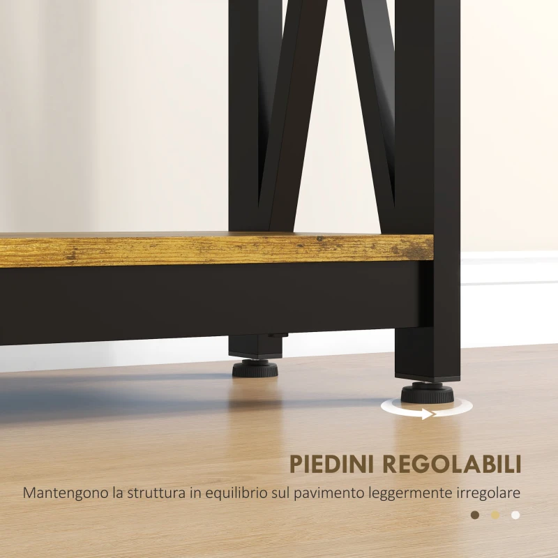 HOMCOM Consolle da Ingresso Stile Industriale con Prese di Corrente e USB, Legno e Acciaio, 100x24x75cm, Marrone