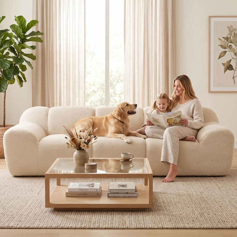 HOMCOM Sofá de 3 Plazas de Chenilla 233 cm Asiento Amplio y Profundo Reposabrazos Anchos Sin Montaje Beige