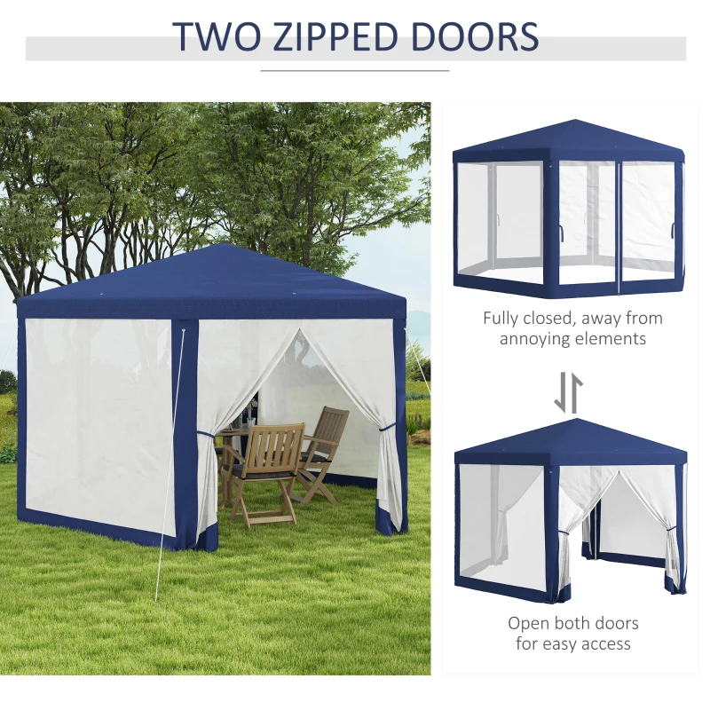 Outsunny 4m Hexagon Gazebo Party Tent, Screen House Patio Canopy Event Shelter for Activities, Shade Resistant, Blue