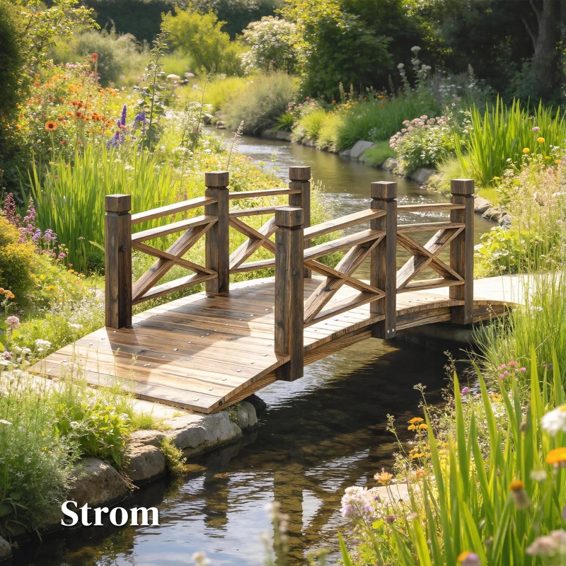 Outsunny Holzbrücke mit Geländer Gartenbrücke aus Tannenholz Teichbrücke mit Antik-Optik, begehbar 174 x 78 x 57,5 cm Verkohlt