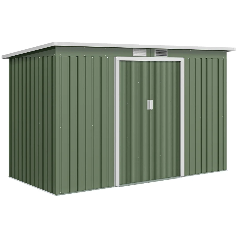 Outsunny Abrigo de Jardim 280x130x172cm Abrigo de Exterior de Aço Galvanizado com Porta Corredeira e Ventilações Verde Claro