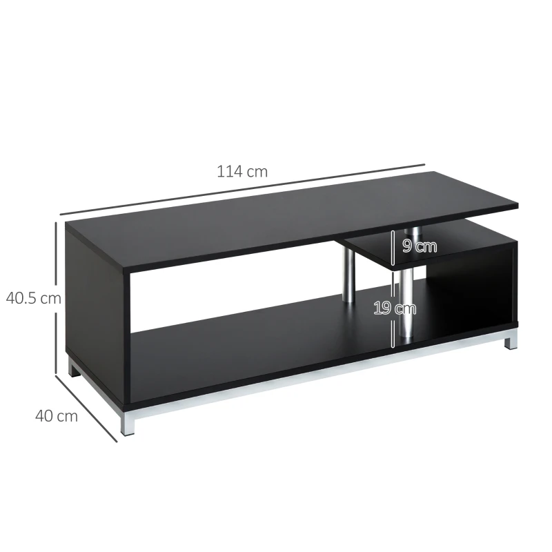 HOMCOM Mobile TV Moderno con Ripiano in Legno, Mobiletto Tavolino Basso da Salotto 114x40x40.5cm, Nero