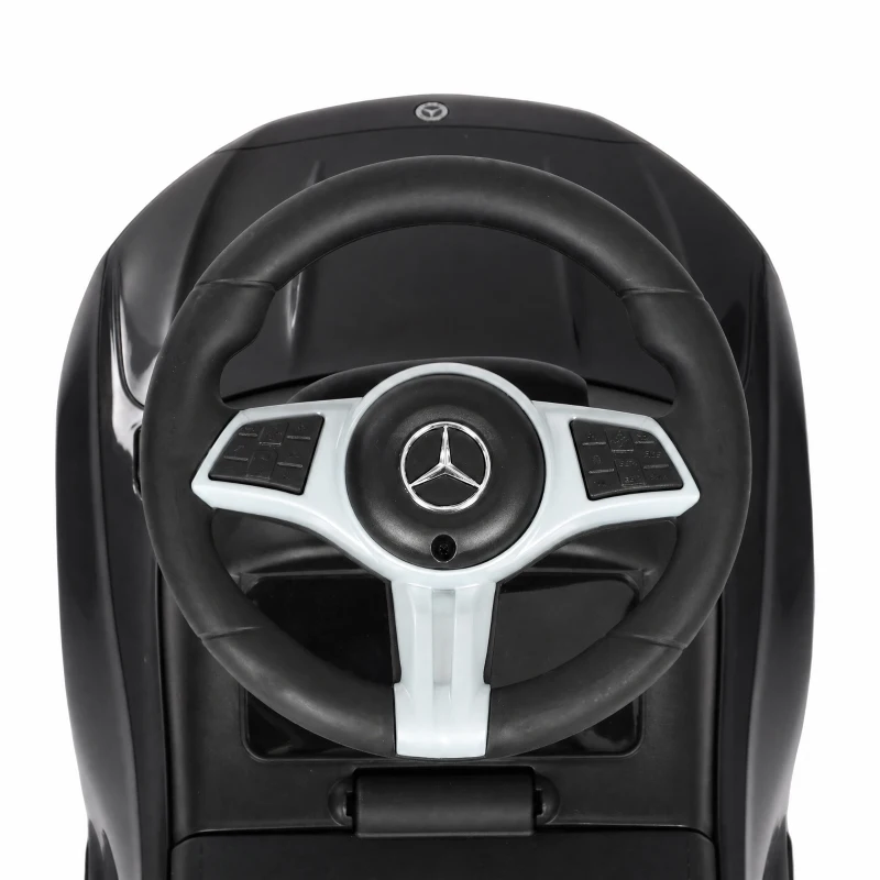 AIYAPLAY 3 in 1 Licensed Benz Ride on Push Car with Handle, Canopy, Guardrails, Horn, Music, Storage for 12-36 Months, Black