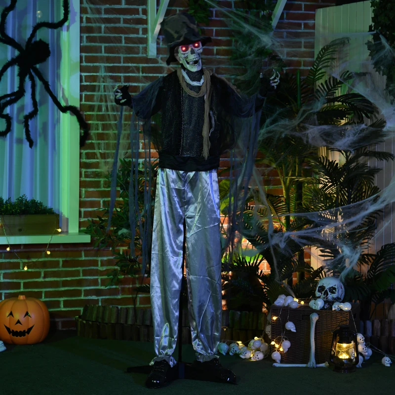 HOMCOM Halloween-Geist, Halloween-Dekoration, Soundfunktion, mit Bewegungssensor und LED-Lichtern, 101 cm x 64 cm x 178 cm
