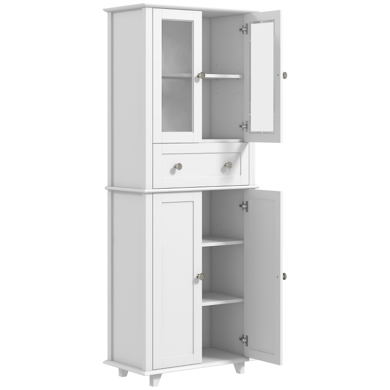 HOMCOM Alacena de Cocina Despensa Armario de Cocina con 2 Puertas de Vidrio Templado Cajón 61x35x168,5 cm Blanco