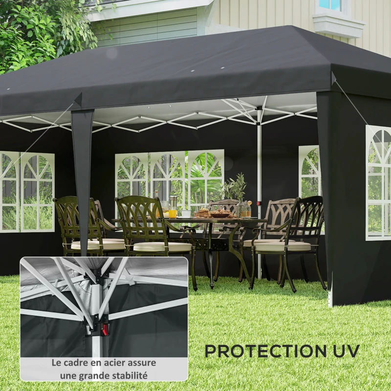 Outsunny Tonnelle pop-up pliante - tente de réception - 3 x 6 m 3 cotés démontables noir