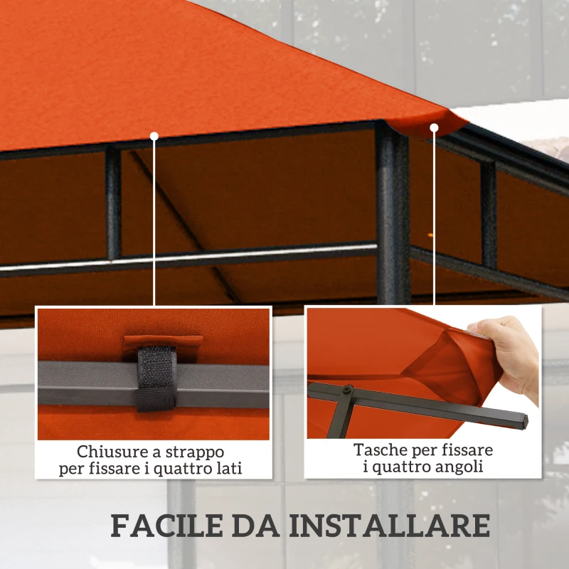 Outsunny Tetto Di Ricambio 3x3m Arancione per Gazebo da Giardino in Poliestere con Fori di Ventilazione