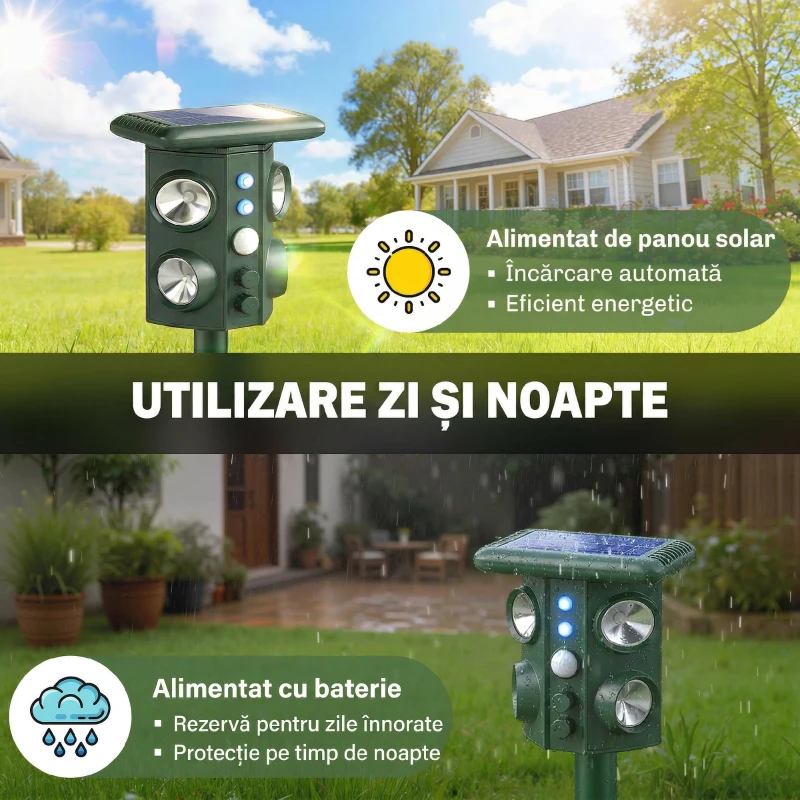 Outsunny Repelent cu Ultrasunete pentru Pisici cu Bliț Led, 15x11x13 cm, Verde