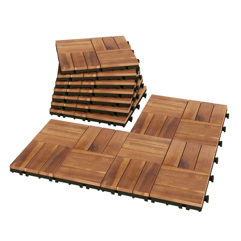 Outsunny Set de 10 Piezas Baldosas de Exterior de Madera 31x31 cm 0,91 m² Suelo de Jardín Exterior Antideslizantes Marrón Oscuro