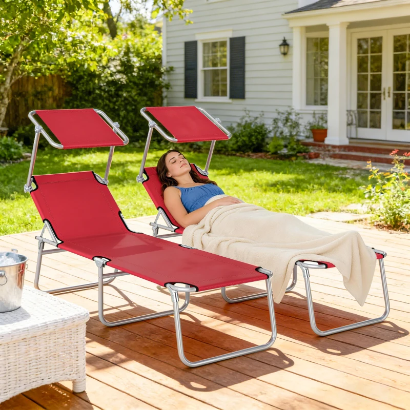 Outsunny Outdoor Foldable Sun Lounger Set of 2, 4 Level Adjustable Backrest Reclining Sun Lounger Chair with Angle