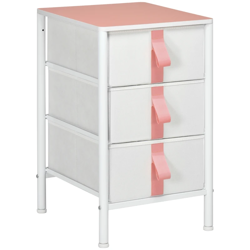 HOMCOM Bedroom Chest of Drawers, Cloth Organizer Unit with Fabric Drawers and Steel Frame, 3 Drawer Dresser, Pink