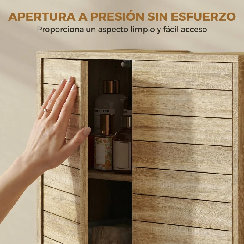 HOMCOM Mueble Bajo Lavabo con Estante Ajustable Puertas de Listones y Apertura por Presión para Lavabo con Pedestal o Pared