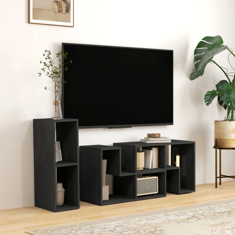 HOMCOM Mobilier TV modulabil pentru televizoare de până la 75" cu 2 rafturi în formă de L și poliță dreptunghiulară, din lemn, 134-180x30,5x44 cm, negru