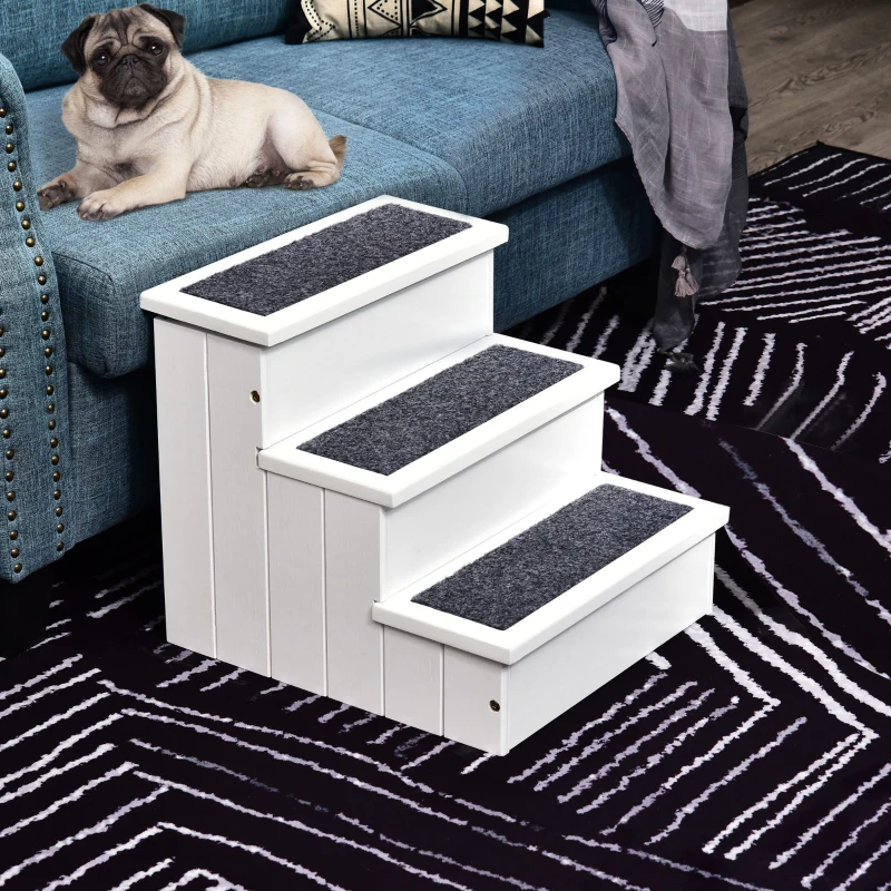 PawHut Scaletta per Cani a 3 Gradini con Tappeto Antiscivolo e Spazio Interno, 40.5x44.5x38cm, Bianco