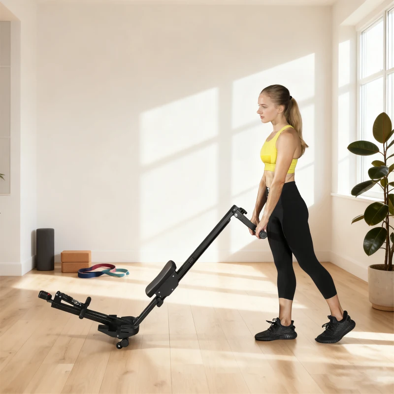 SPORTNOW Vogatore Pieghevole con Monitor LCD e Sedile Imbottito, Resistenza a Elastico, Capacità 150 kg