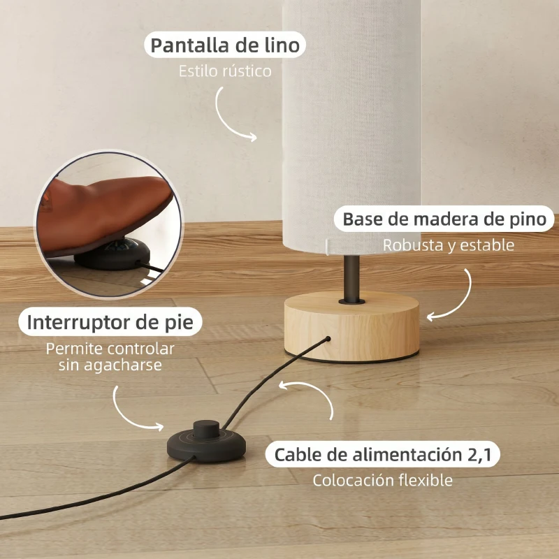 HOMCOM Lámpara de Pie Lámpara de Salón con Casquillo Máx. 40 W E27 Pantalla de Lino y Marco de Metal Ø15x120 cm Beige