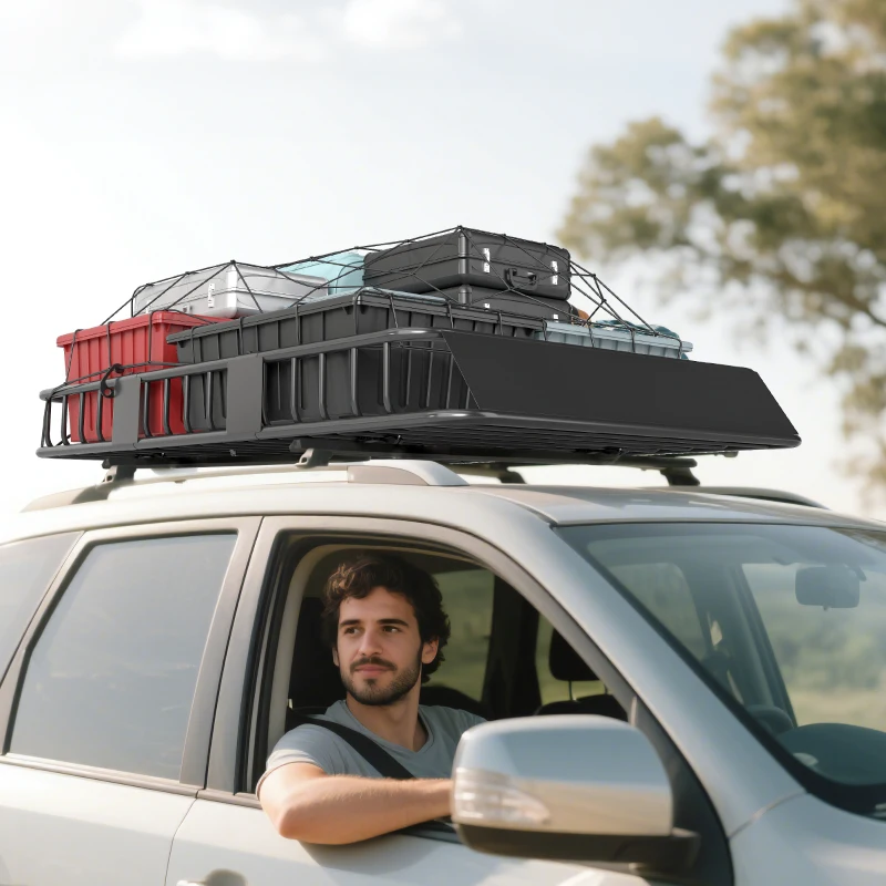 HOMCOM Portapacchi Auto Universale per Tetto in Metallo, 162x99x16cm, Nero