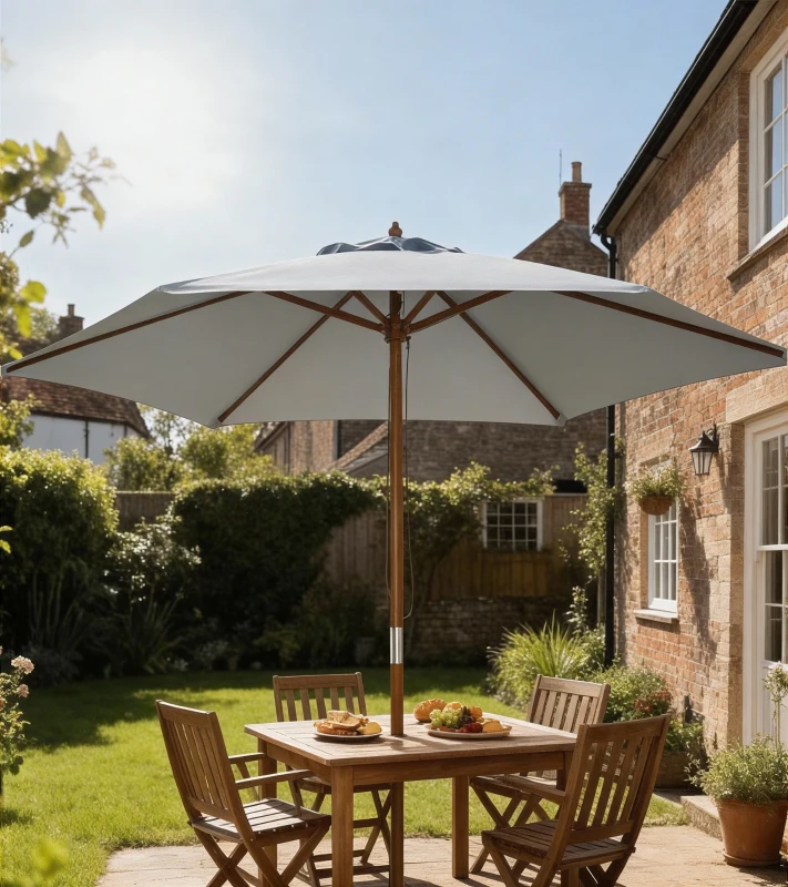 Outsunny Ombrellone da Giardino a 6 Stecche in Legno e Tessuto Poliestere, 2.5x2.3m, Grigio