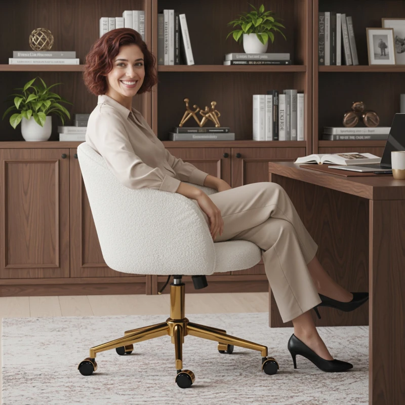 HOMCOM Chaise de bureau, fauteuil de bureau ergonomique réglable en hauteur, siège pivotante, piètement en acier, crème