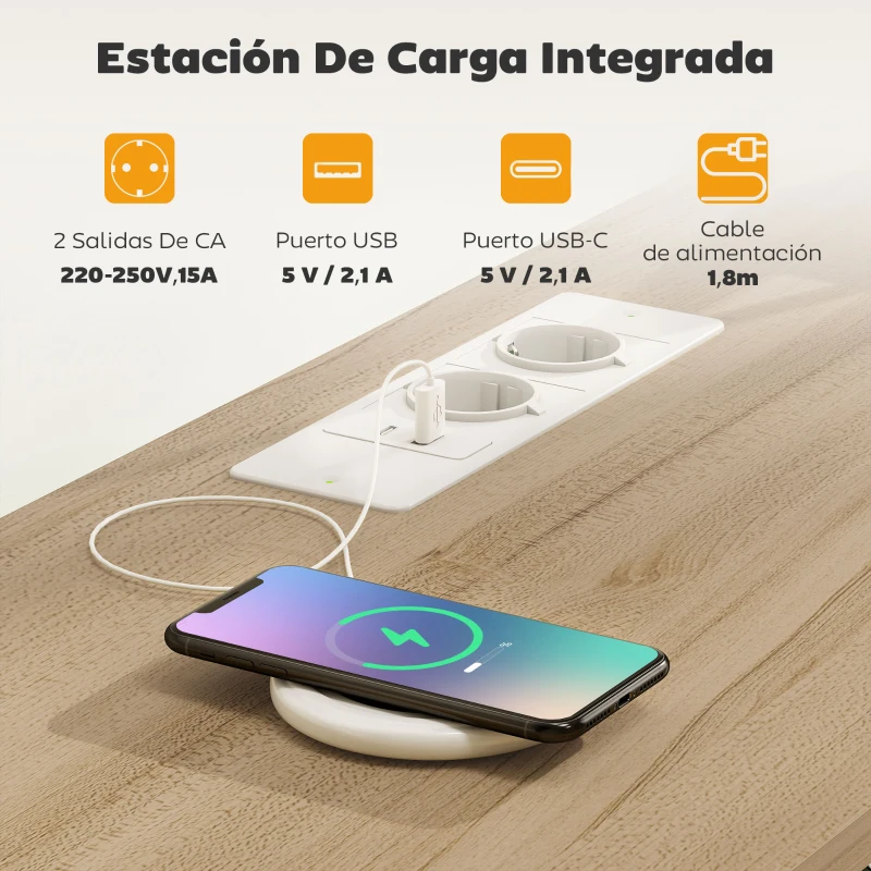 HOMCOM Mueble de TV con Luz LED y Enchufes Puertos USB Estantes Abiertos 4 Cajones plegables 120x30x67,5 cm Beige y Blanco