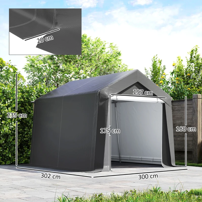 Outsunny Carport Zeltgarage 3x3 m Wasserdicht Garagenzelt mit Rolltür Belüftungsfenster Verlängerte Kanten Dunkelgrau