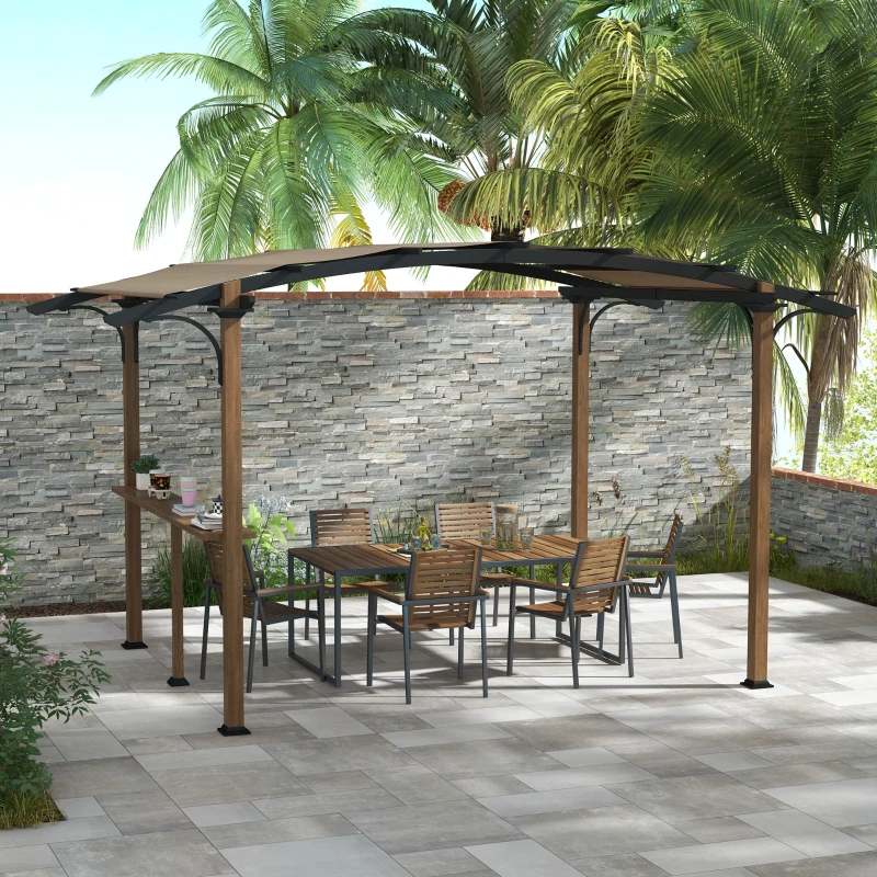 Outsunny Pergola tonnelle de jardin avec comptoir toit en forme d'arche - cadre en aluminium et acier dim. 4L x 2,6l x 2,4H m