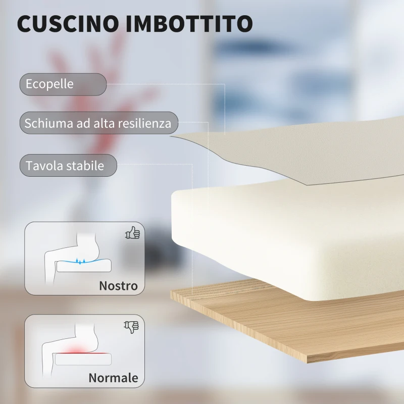 HOMCOM Sedia da Ufficio Reclinabile in Finta Pelle con Poggiapiedi e Rotelle, 65x67x111-119 cm, Beige