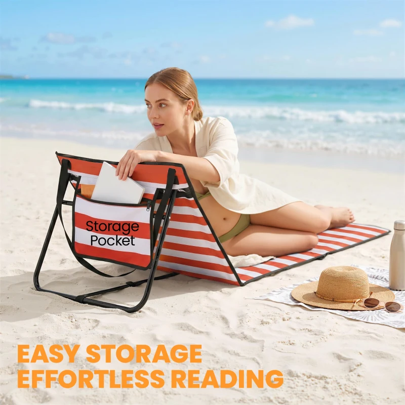 Outsunny Set of 2 Foldable Garden Beach Chair Mat, Outdoor Sun Lounger Seats with Adjustable Back, Magazine Pocket, Carry Strap