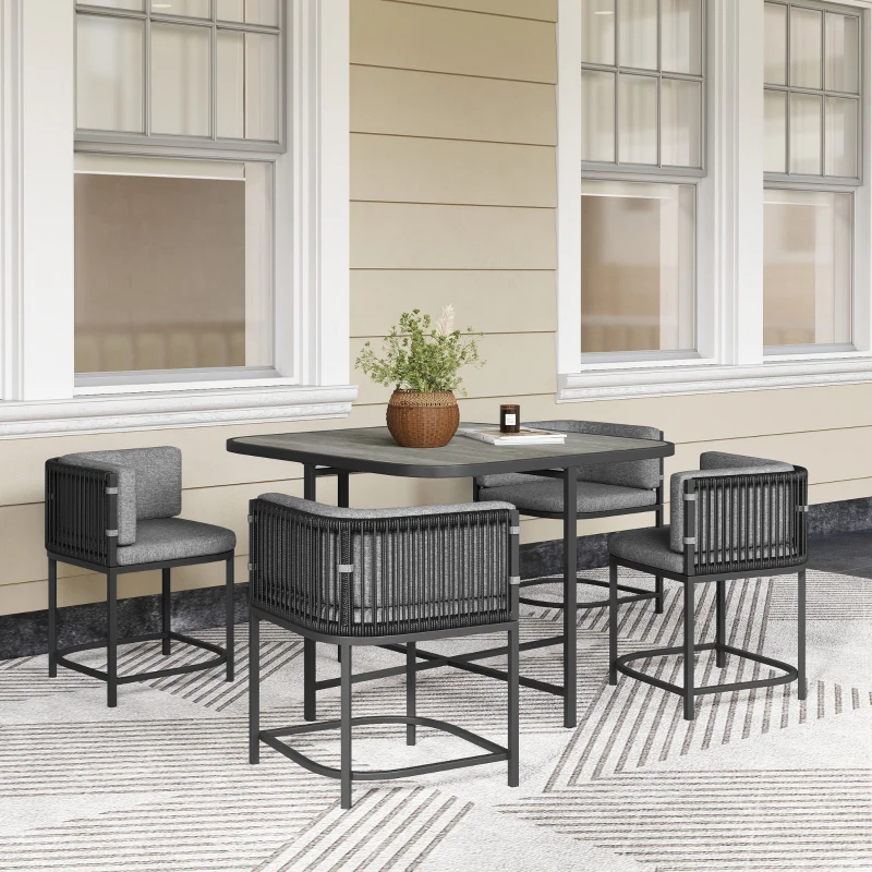 Outsunny 4-Seater Rattan Cube Garden Furniture Set with Cushions - Charcoal Grey