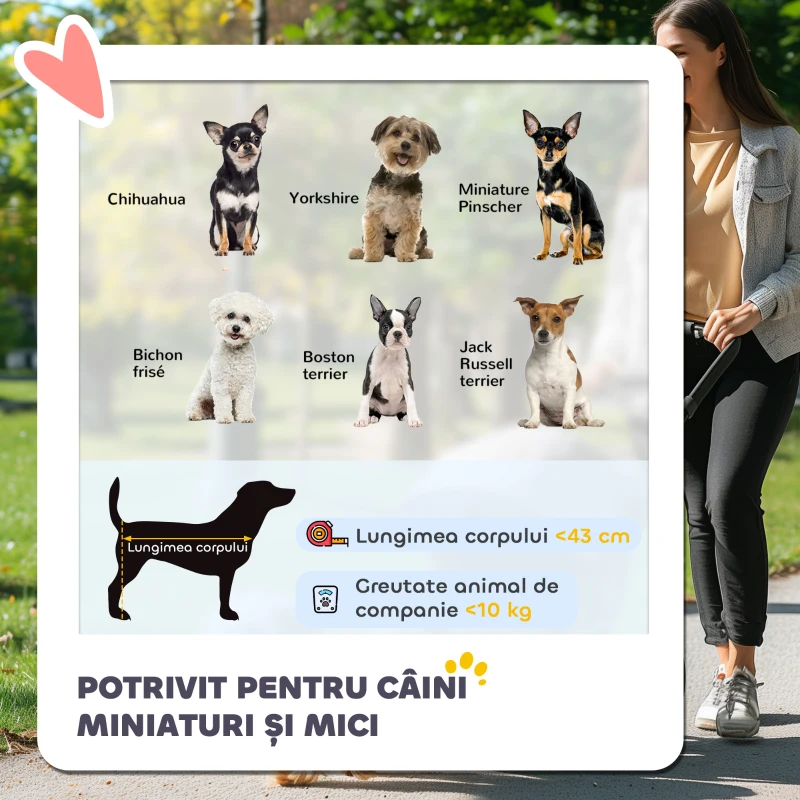 PawHut Cărucior pliabil pentru câini mici cu mâner rotativ, roți cu frâne și coș de depozitare, maro