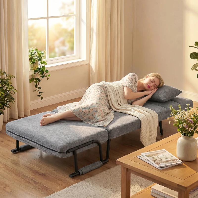 HOMCOM Schlafsessel 3 in 1 Klappbar Sessel mit Schlaffunktion, 186 x 60 cm Schlafsessel mit 5-stufig Verstellbarer Rückenlehne