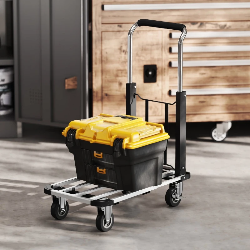 HOMCOM Cărucior pentru transport pliabil cu platformă extensibilă, capacitate 150 kg, mâner reglabil, argintiu