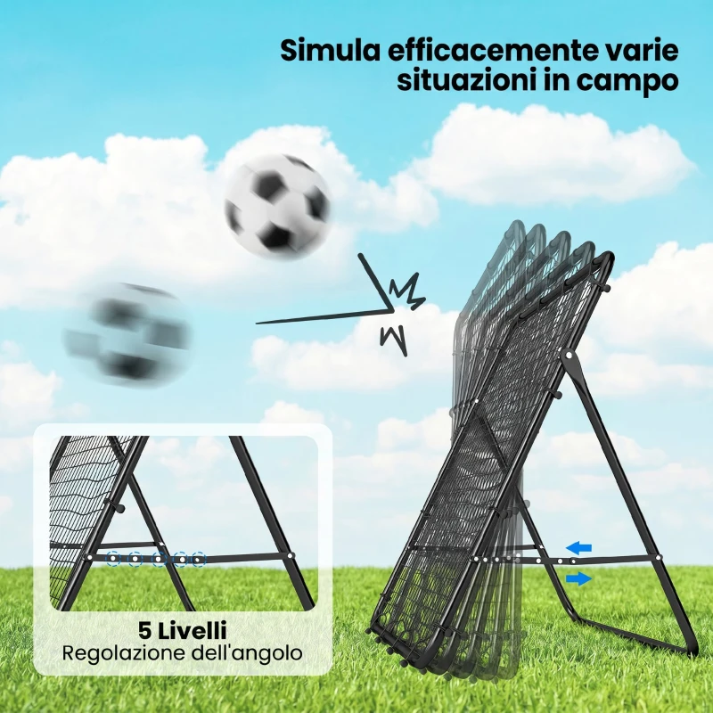 SPORTNOW Rete di Rimbalzo per Calcio con 5 Angoli Regolabili, Rete Multi-Sport per Allenamento, Nero