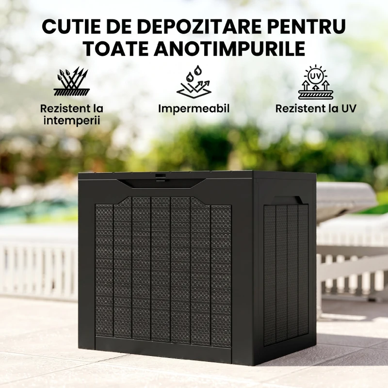 Outsunny Ladă de Grădină cu Mânere, Cutie pentru Depozitare Scule, Impermeabilă, 56x41x50 cm, Negru